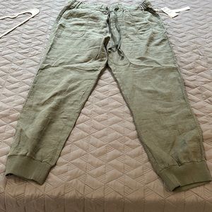 Caslon Nordstrom Womens Linen Jogger Pants Green Beetle M Drawstring Cuffed New